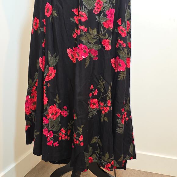 Vintage Koret Dark Floral MIDI Skirt Size 18 XL Roses Black Red Dark Romantic - Picture 4 of 7
